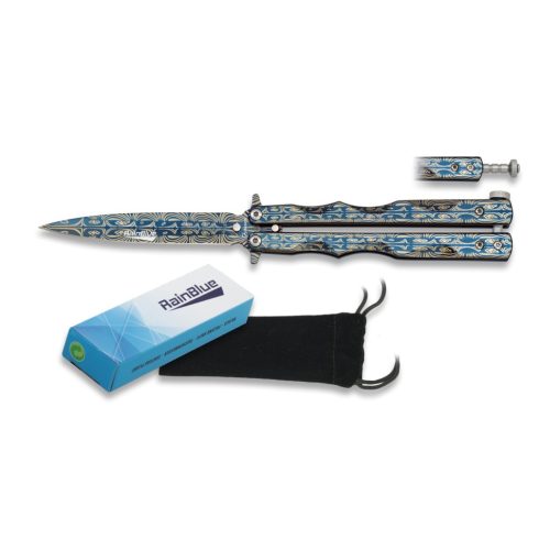 Butterfly knife RAINBLUE laser 10 cm - zsebkés, bicska