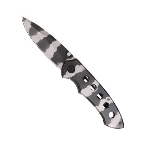 CAMO ONE-HAND KNIFE WITH CLIP - zsebkés, bicska, egy kezes, csiptető, 8 cm, camo, MIL-TEC