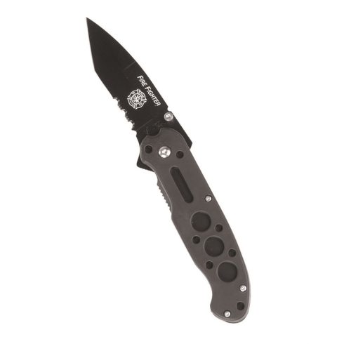 BLACK ONE-HAND KNIFE ′FIRE FIGHTER′ - zsebkés, bicska, egykezes, 8 cm, fekete,  MIL-TEC