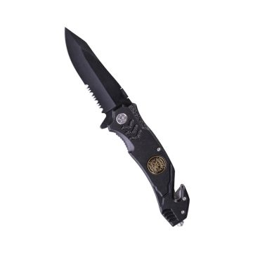   BLACK ′FIRE BRIGADE′ ONE-HAND KNIFE - zsebkés, bicska, egykezes, fekete, MIL-TEC
