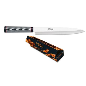   TOKISU YANAGIBA  knife. Japanese style kitchen knife, blade 22,8 cm - Japán stílusú konyhakés, damaszkuszi mintás nyéllel