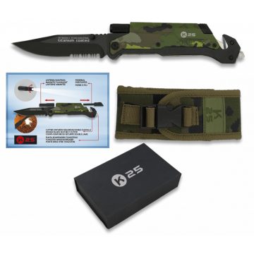   Pocket knife K25 firestarter/light FOS - zsebkés, bicska, tűzgyújtó, 9,5 cm, zöld