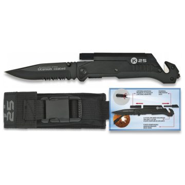   Pocket knife TACTICA K25 9.5 cm - zsebkés, bicska, tűzgyújtó, 9,5 cm, fekete