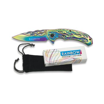 Pocket knife RAINBOW FOS flames 8 cm - zsebkés, bicska