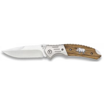   Albainox hunting zebra pocket knife wild boar - vadász zsebkés, bicska, zebrafa nyéllel, gravírozott vaddisznó mintával 