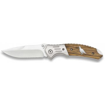   Albainox hunting zebra pocket knife Partridge - vadász zsebkés, bicska, zebrafa nyéllel, gravírozott fogoly mintával 
