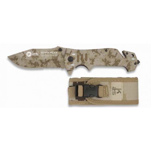 Tactical pocket knife K25 SIROCO desert - zsebkés, bicska, sivatagi, terepmintás, homokszín, 9,3 cm