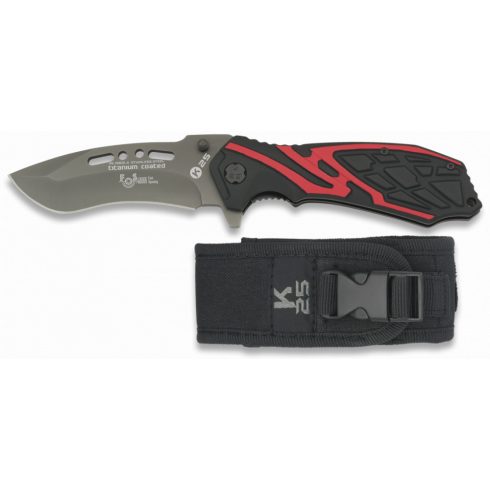 Pocket knife K25 FOS 9.1 cm - zsebkés, bicska, 9,1 cm, fekete, piros