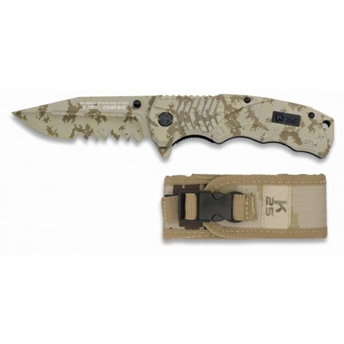 Pocket knife K25 SFL 9.2 cm - zsebkés, bicska, sivatagi, terepmintás, homokszín, 9,2 cm