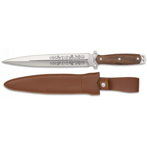 Albainox wood knife. Leather sheath - kés, fa nyél, 25,3 cm