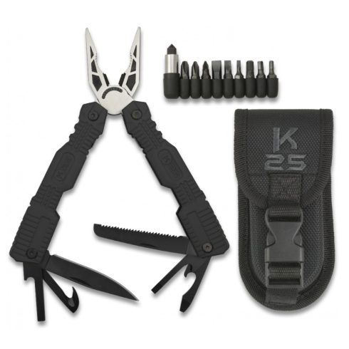 K25 Multi-tools pliers - Multifunkciós Taktikai szerszám, fogó, csavarhúzó, 5,3 cm, fekete