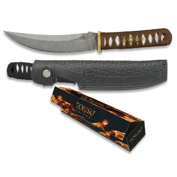  Tokisu  CNC Damask knife Leather sheath BL: 17,2 cm - kés, damaszkuszi acél penge, bőr tok